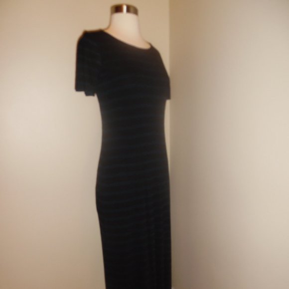 Theory Catriona Fisher Striped Black Navy Maxi T-shirt Casual Long Dress Medium - Picture 4 of 9